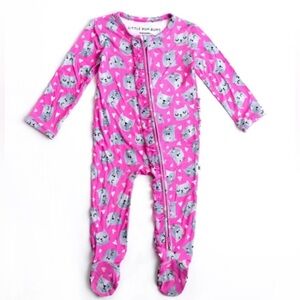 Little Bum Bums Infant Baby Bamboo Pajamas One Piece Pink Cats 12-18 Months EUC